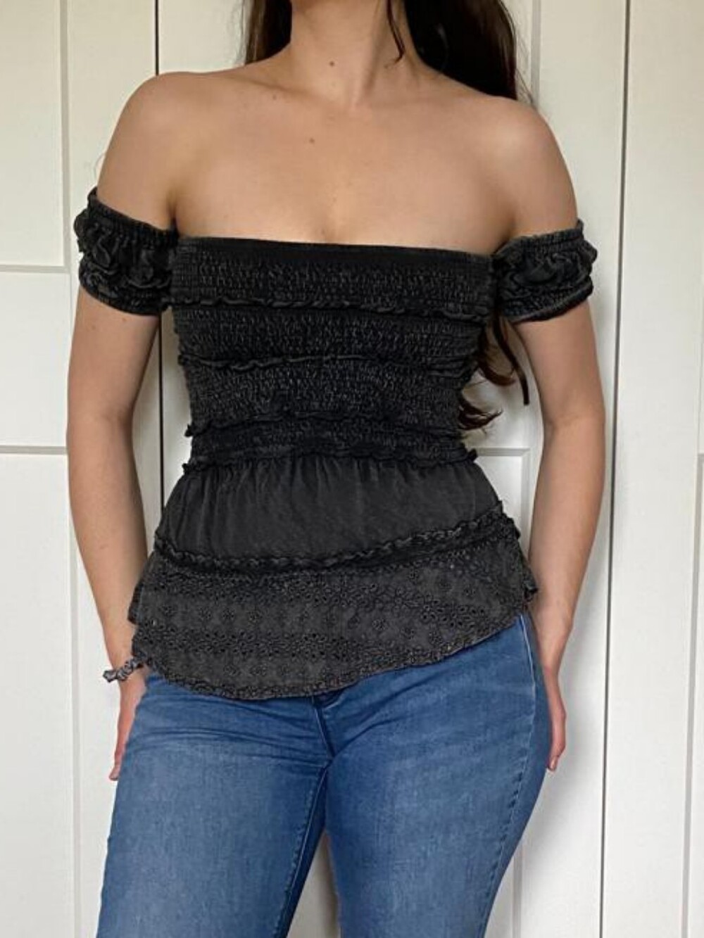 Free People New Romantics Peplum Smocked Off-Shoulder Blouse